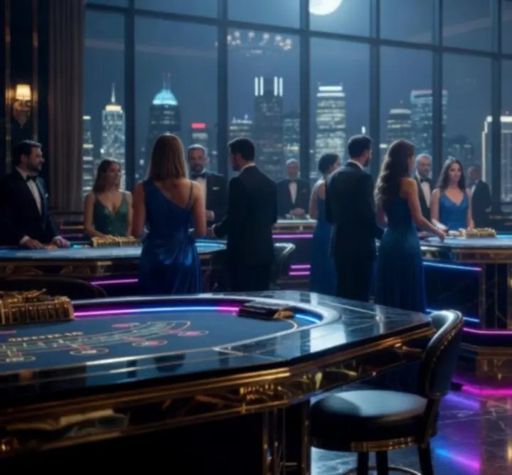 Luksusowy nocny event casino z eleganckimi stołami Moon Pulse Venue