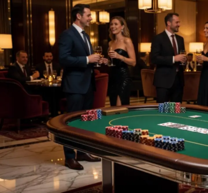 Nowoczesny pokerowy stół przygotowany na wieczór pokerowy