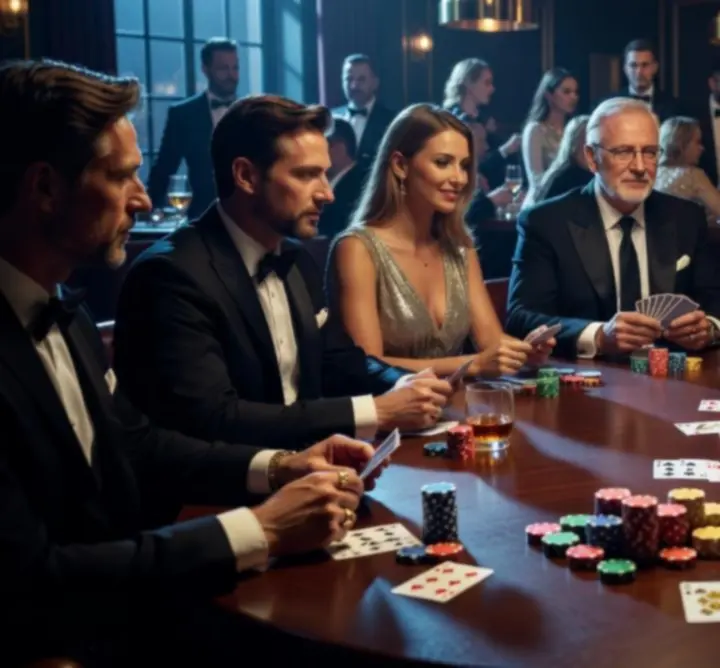 Klimatyczny wieczór pokerowy przy eleganckim stole