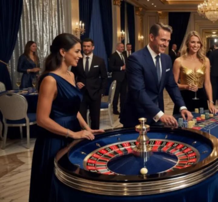Stoły do ruletki i blackjacka na eleganckim evencie biznesowym